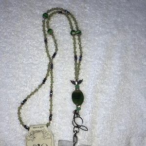 NWT green beaded badge holder lanyard
